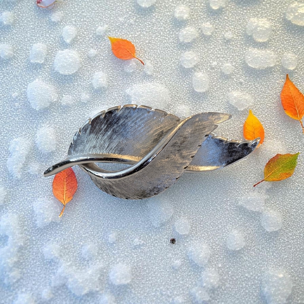 Coro Silver Leaf Brooch